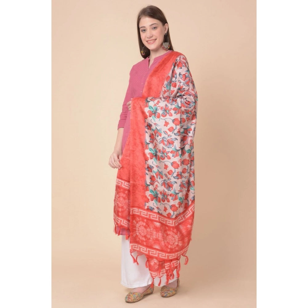 Art silk printed red dupatta for women, vibrant pattern, casual occasion, length 2.25-2.50mtr