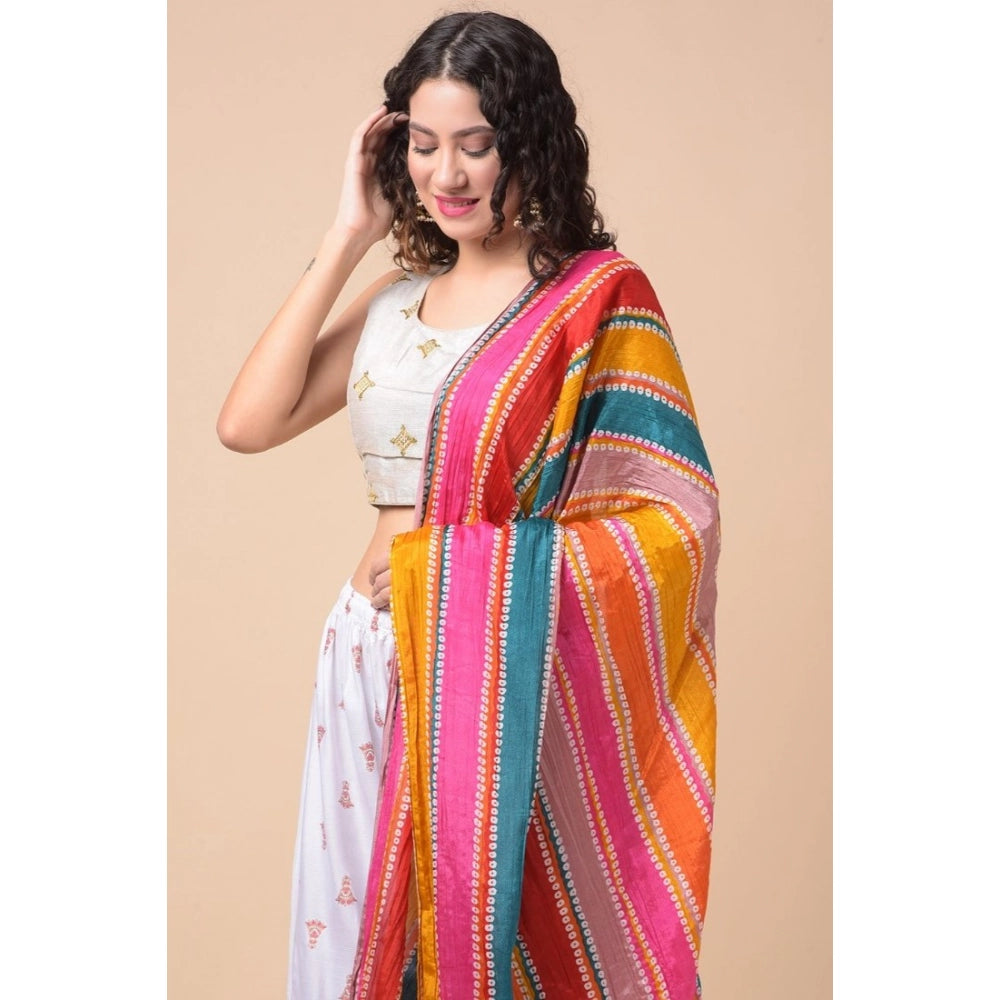 Multicolor Chanderi printed dupatta for women, 2.25-2.50 mtr length, casual occasion