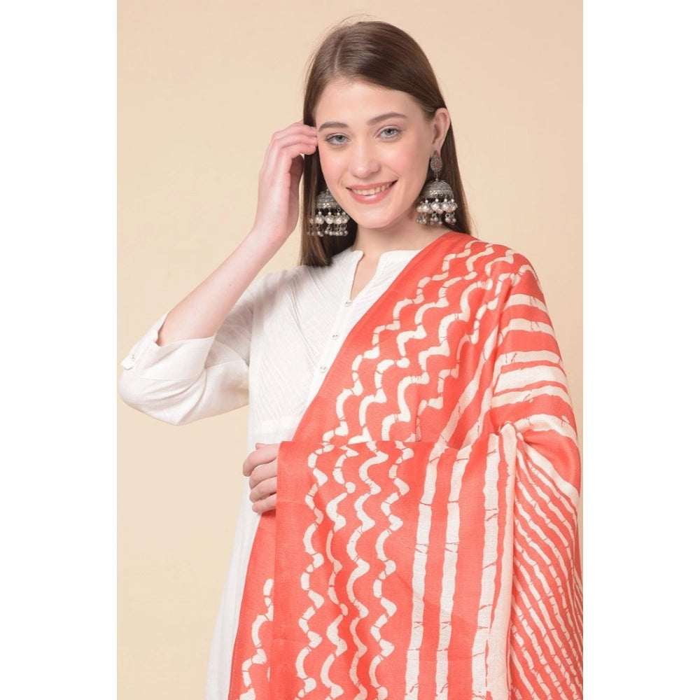 Orange art silk printed dupatta for casual occasions, length 2.25-2.50mtrs