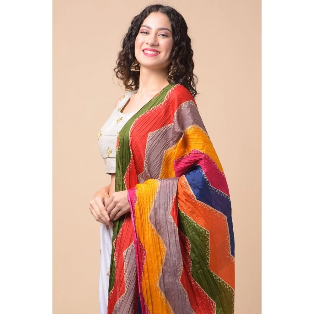 Multicolor Chanderi printed dupatta for women, 2.25-2.50 mtr length, suitable for casual occasions