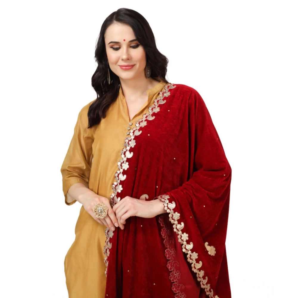 Maroon velvet Gotta Patti dupatta for festive occasions, 2.25 to 2.50 mtr length