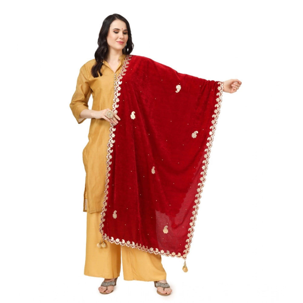 Maroon velvet Gotta Patti dupatta for women festive occasions, 2.25-2.50m length