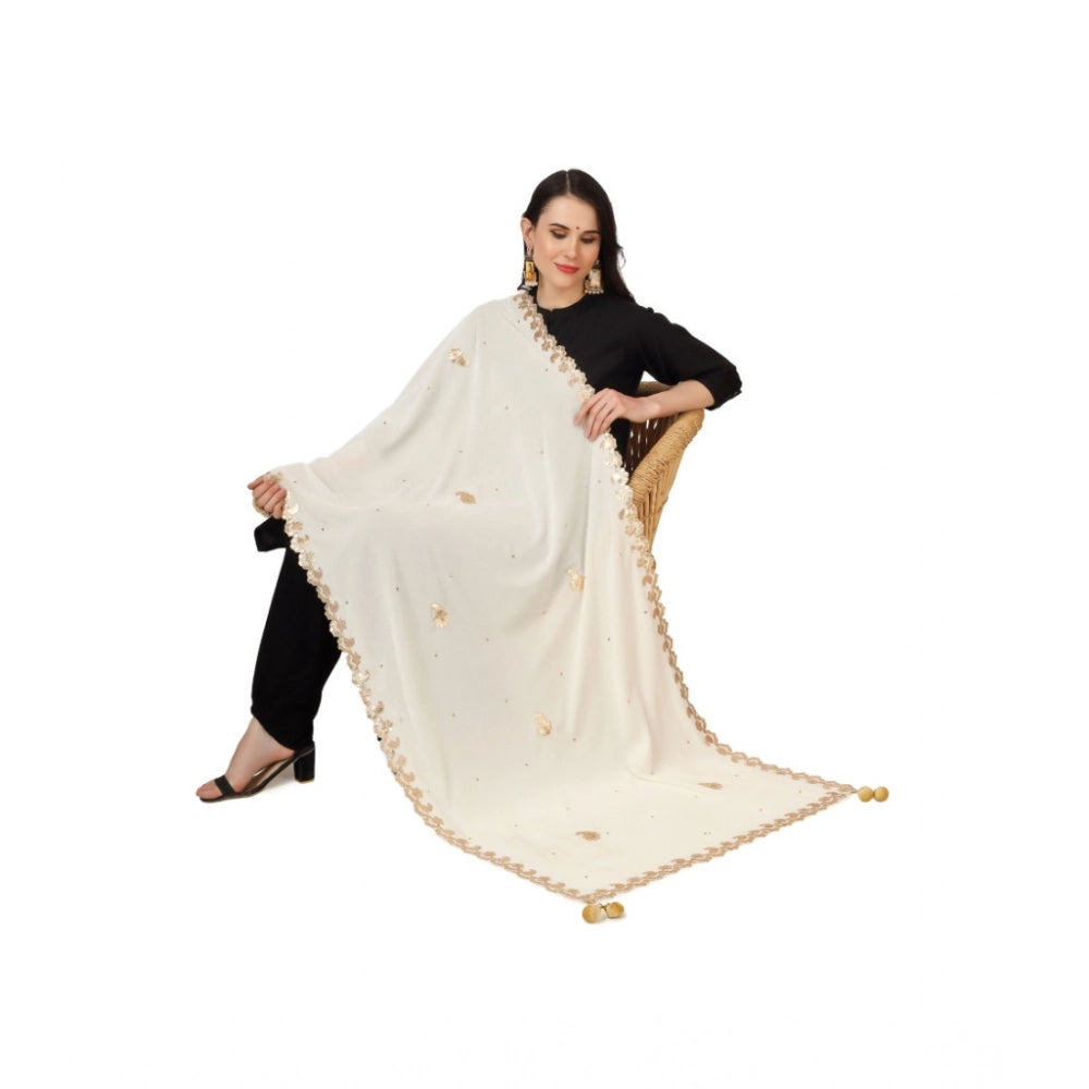 Off-white velvet Gotta Patti dupatta for festive occasions, 2.25-2.50 mtr length