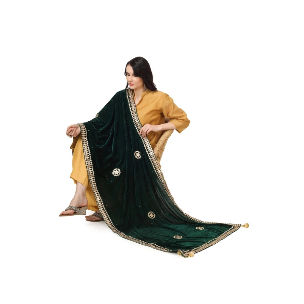Green velvet Gotta Patti dupatta for women festivities, length 2.25-2.50mtr