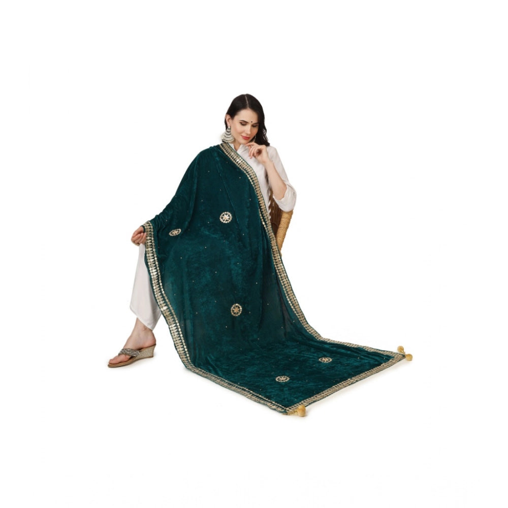 Dark green velvet Gotta Patti dupatta for festive occasions, 2.25-2.50m length