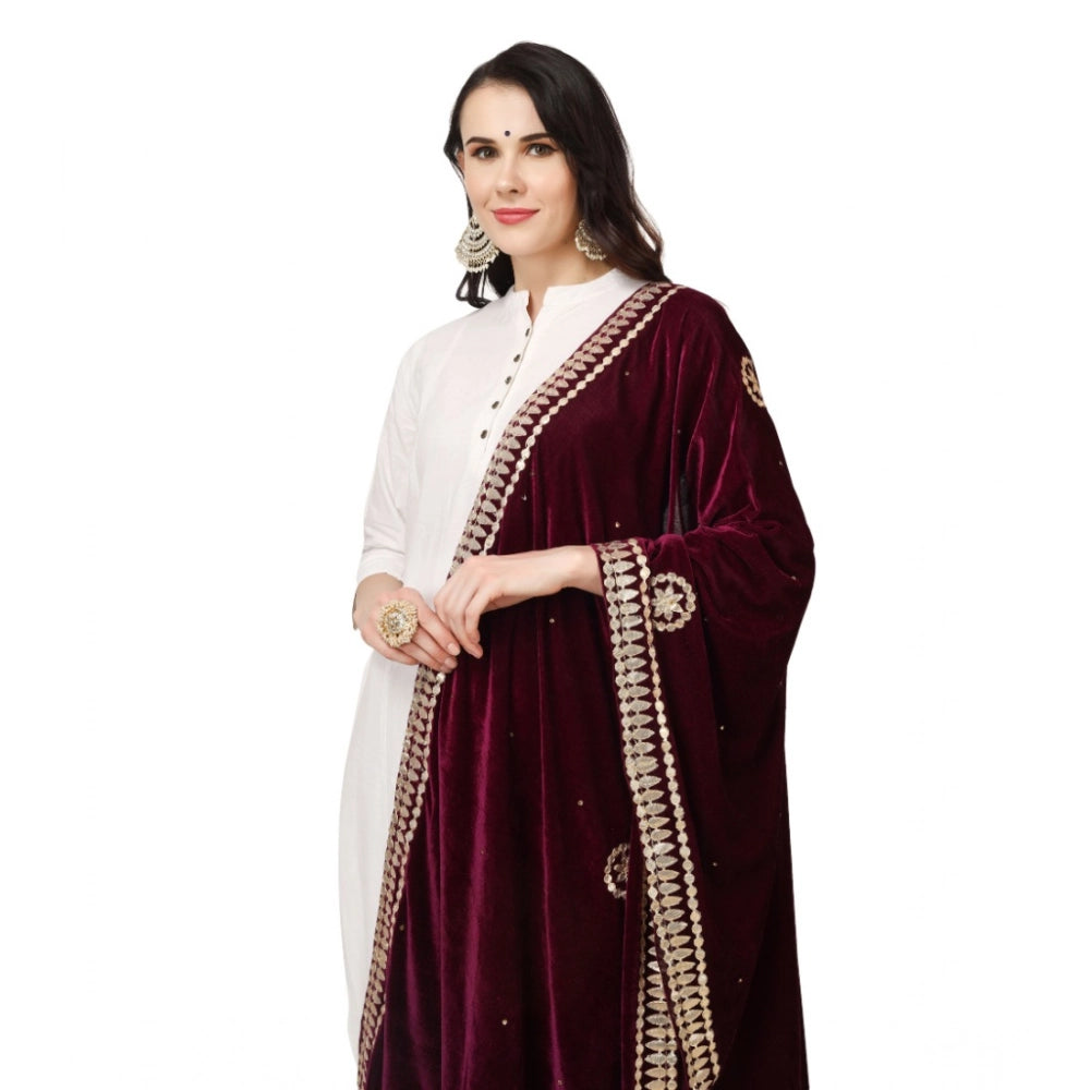 Purple velvet Gotta Patti dupatta for festive occasions (2.25-2.50m length)