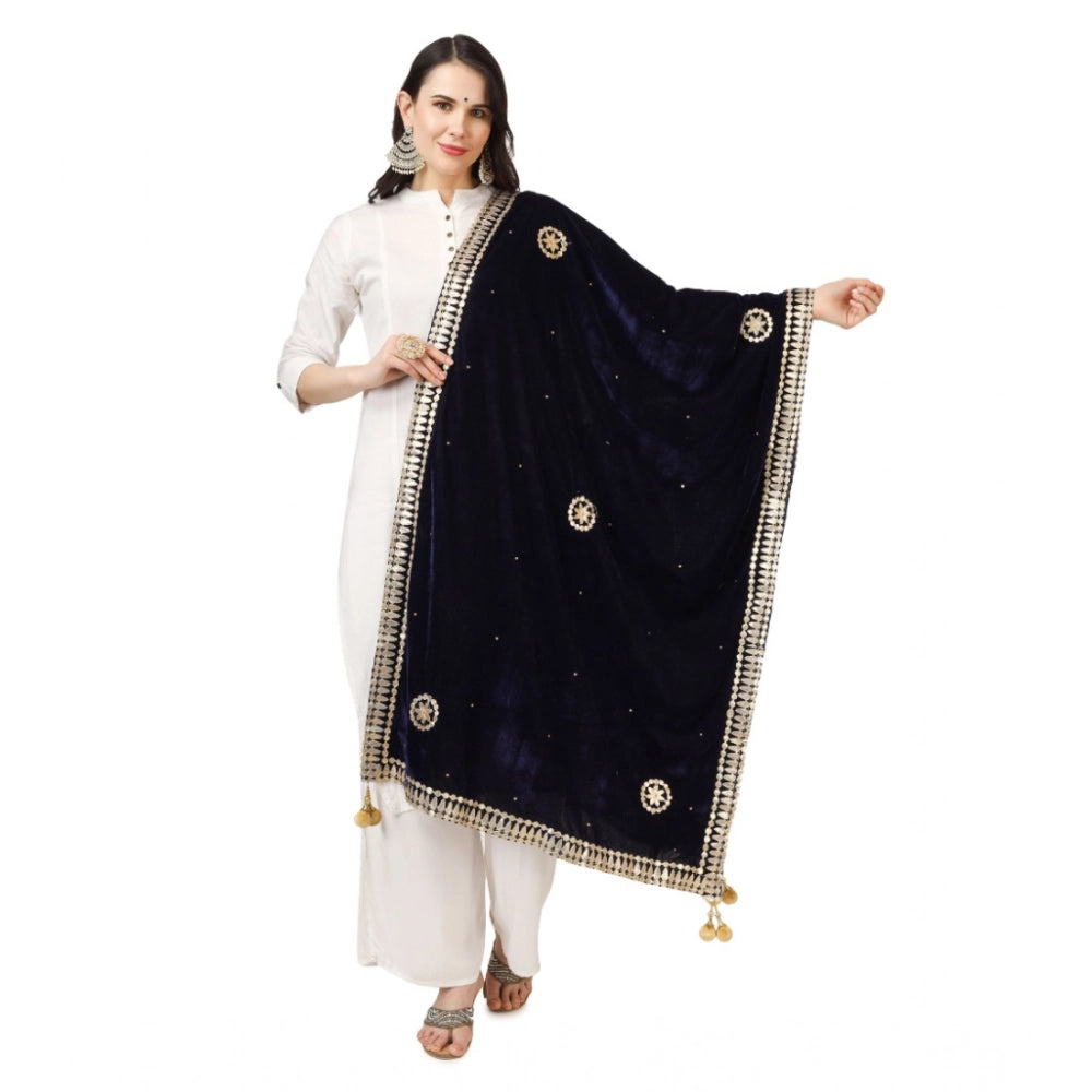 Blue velvet Gotta Patti dupatta for festive occasions, 2.25-2.50m length