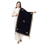 Blue velvet Gotta Patti dupatta for festive occasions, 2.25-2.50m length