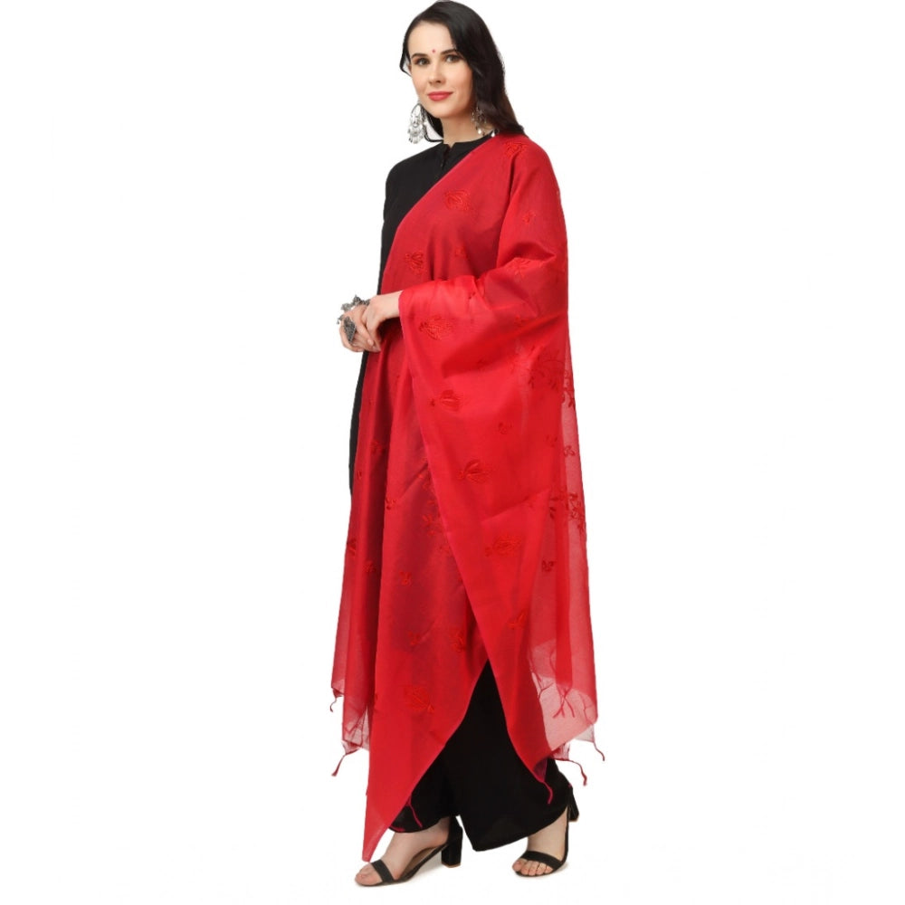 Red cotton embroidered dupatta for festive occasions, 2.25-2.50 mtr length on display