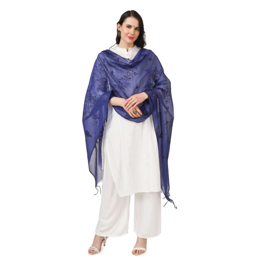 Blue cotton embroidered dupatta for festive occasions, 2.25-2.50m length
