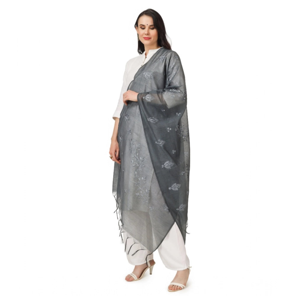 Grey embroidered cotton dupatta for festive occasions, 2.25-2.50m length