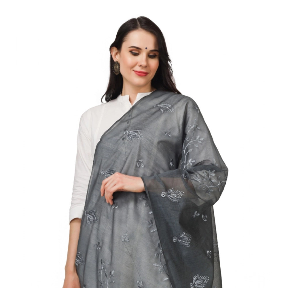 Grey embroidered cotton dupatta for festive occasions, length 2.25-2.50 mtrs