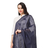 Dark blue embroidered cotton dupatta for women's festive wear, 2.25-2.50m length