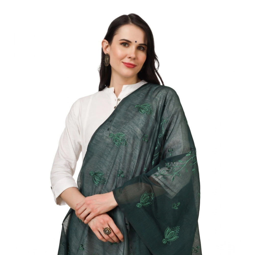 Green cotton embroidered dupatta for festive occasions (2.25 - 2.50 mtr)