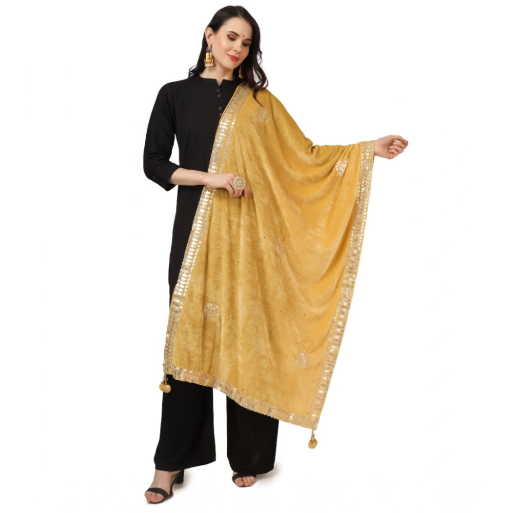 Yellow velvet Gotta Patti dupatta for festive occasions, 2.25 to 2.50 mtr length