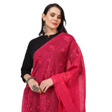 Maroon cotton embroidered dupatta for festive occasions, 2.25-2.50m length