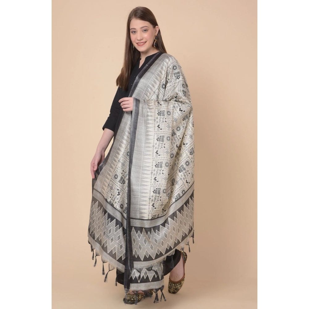 Art silk printed black dupatta for women, perfect for casual occasions, length 2.25-2.50mtr