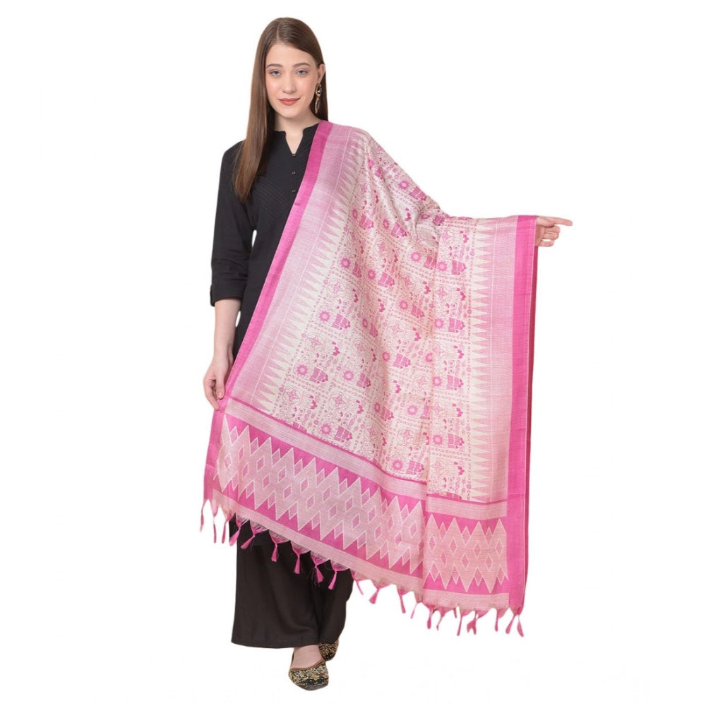 Art silk printed pink dupatta, vibrant design, suitable for casual occasions, 2.25-2.50 mtr length