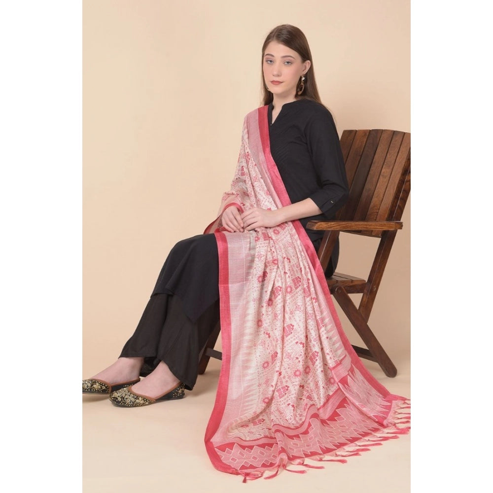 Art silk printed red dupatta for women, 2.25-2.50m length, suitable for casual occasions