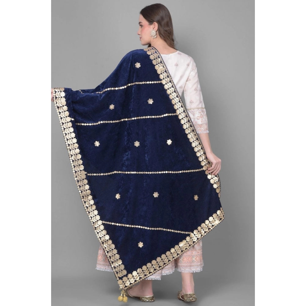 Navy velvet Gotta Patti dupatta for festive occasions, length 2.25-2.50 mtrs