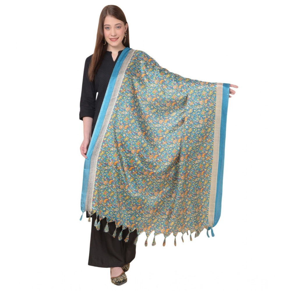 Art silk turquoise printed dupatta for women, 2.25-2.50 mtr length, suitable for casual occasions