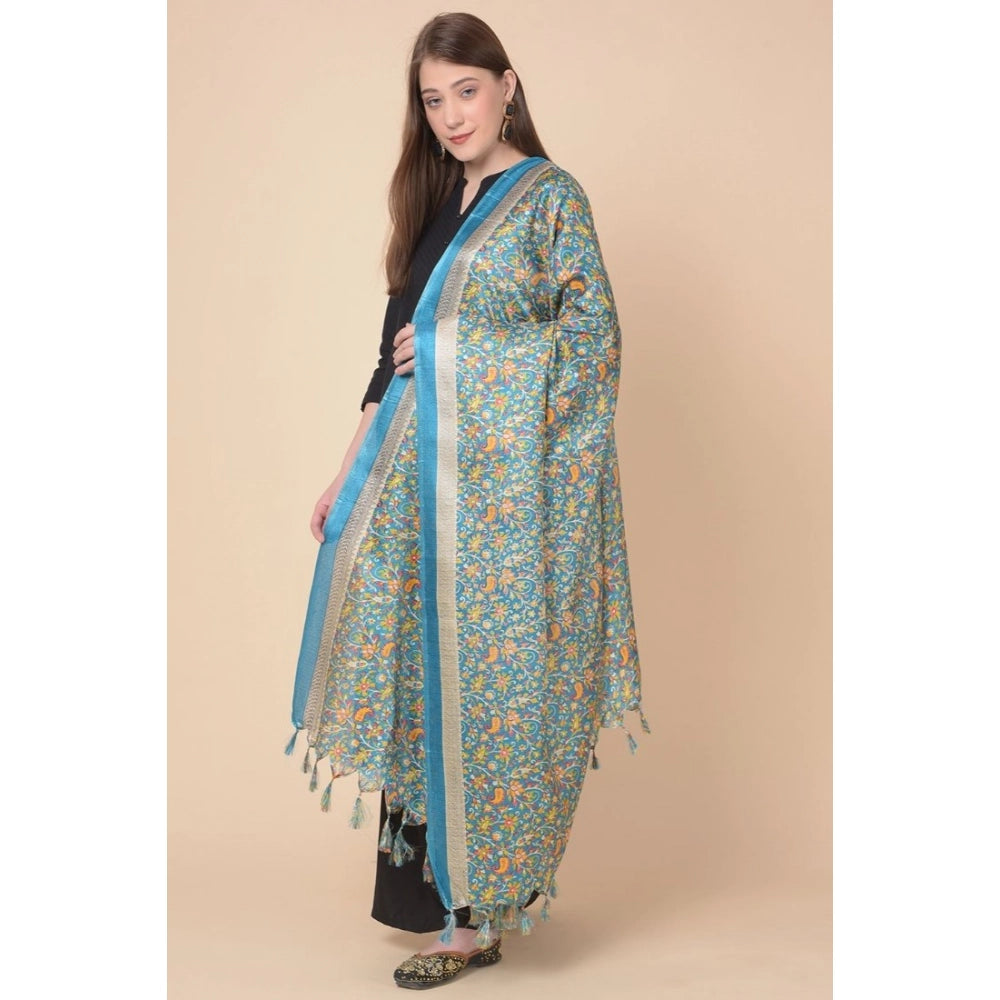 Art silk turquoise printed dupatta for women, 2.25-2.50 mtr length, casual occasion