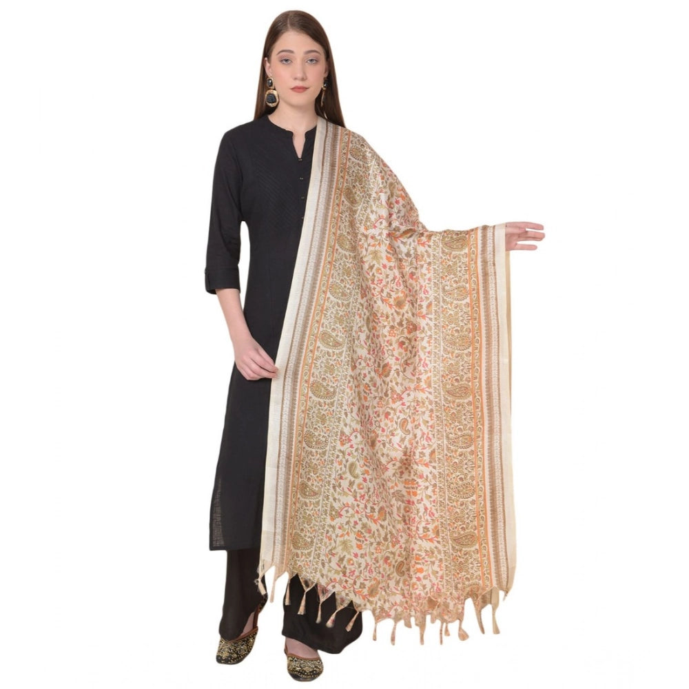 Art Silk printed white dupatta for women, vibrant design, 2.25-2.50m length, suitable for casual occasions