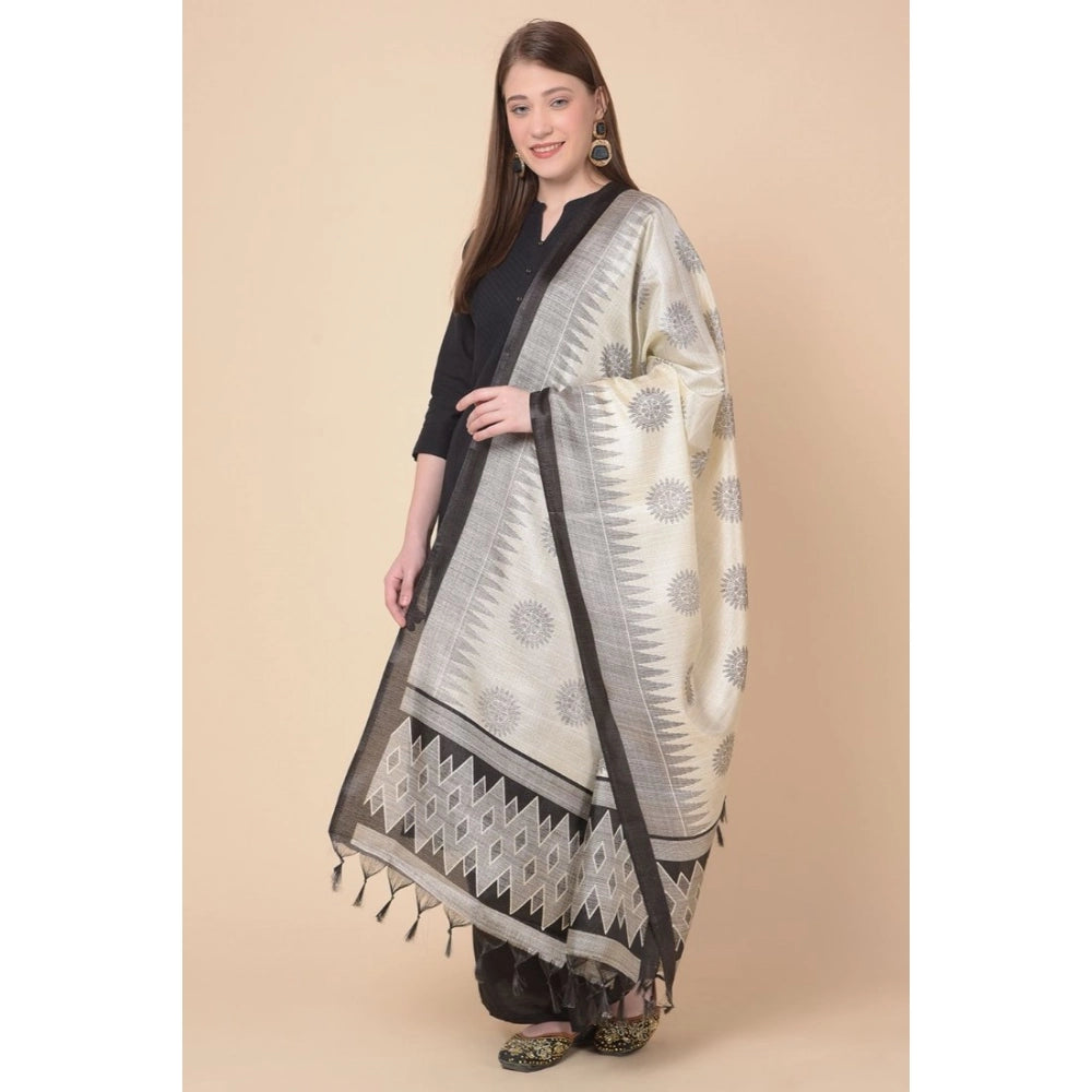 Black Art Silk Printed Dupatta (2.25-2.50m), ideal for casual occasions