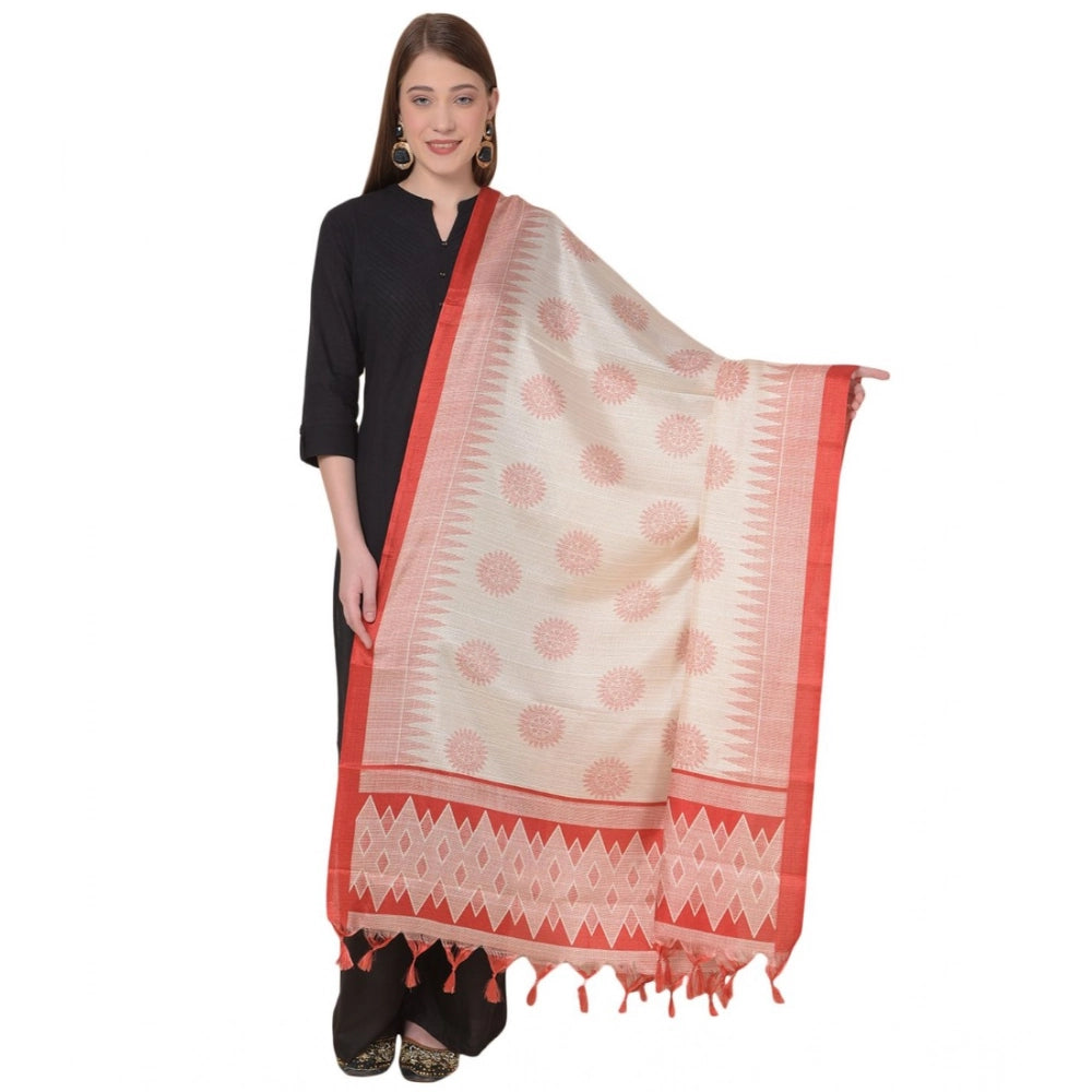 Art silk printed red dupatta for women, length 2.25-2.50m, suitable for casual occasions