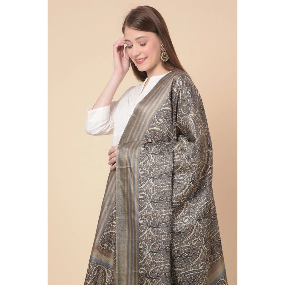 Art Silk Grey Printed Dupatta for women, length 2.25-2.50mtr, suitable for casual occasions