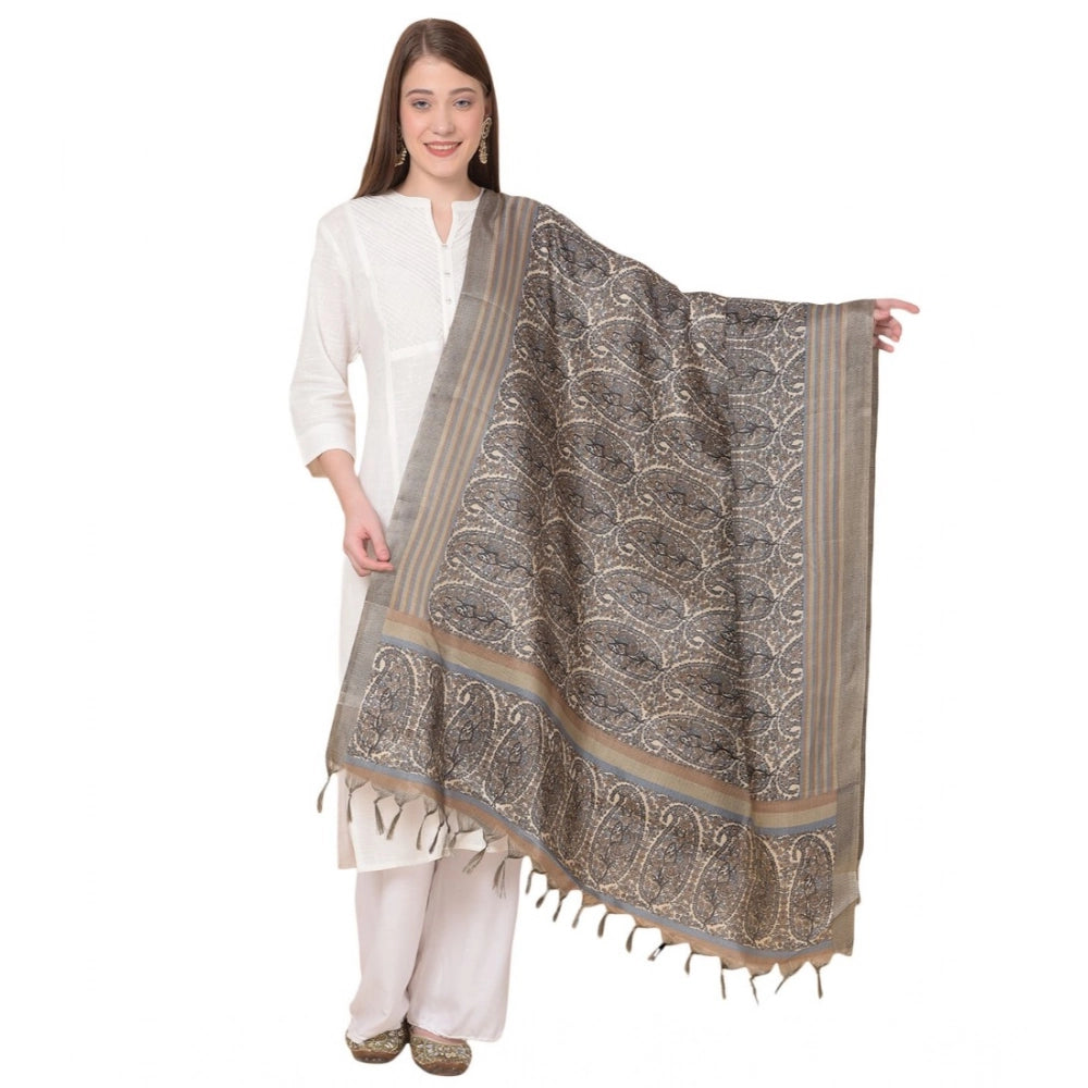 Art silk printed grey dupatta for women, 2.25-2.50 mtr length, casual occasion