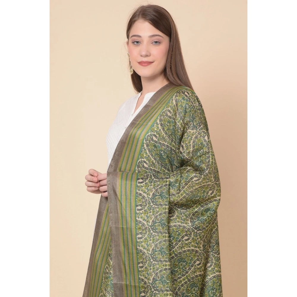 Art silk green printed dupatta for women, casual occasion wear, length 2.25-2.50mtr