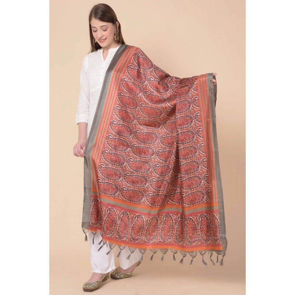 Orange art silk printed dupatta for women (2.25-2.50mtr), vibrant pattern, casual occasion
