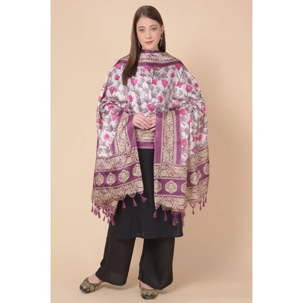 Art silk printed purple dupatta for casual occasions, length 2.25-2.50mtr