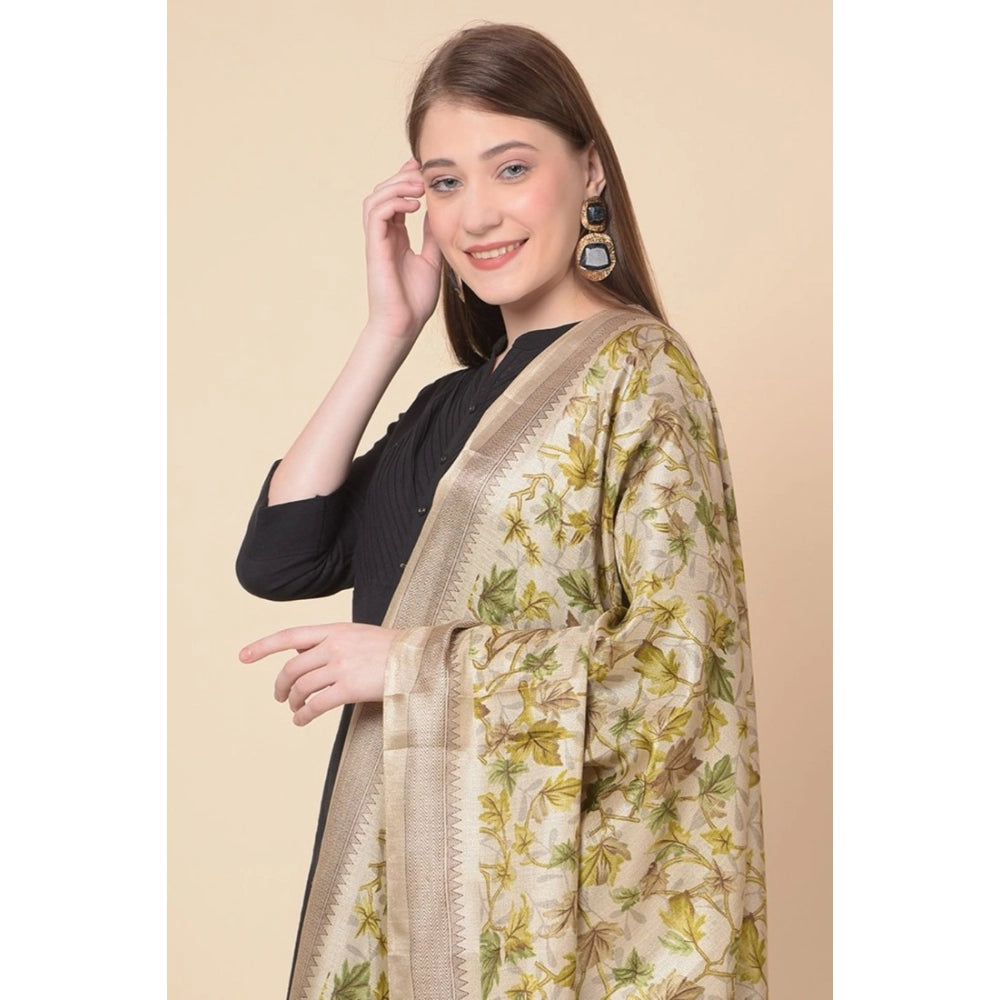 Gold art silk printed dupatta for casual wear, length 2.25 to 2.50 mtrs, women's fashion accessory on display