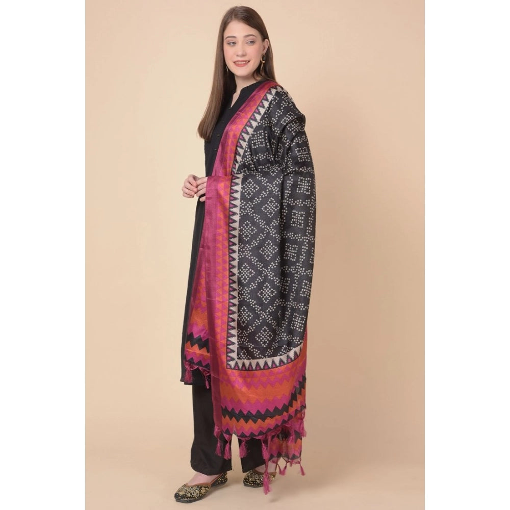 Art silk printed black dupatta for women, 2.25-2.50m length, perfect for casual occasions