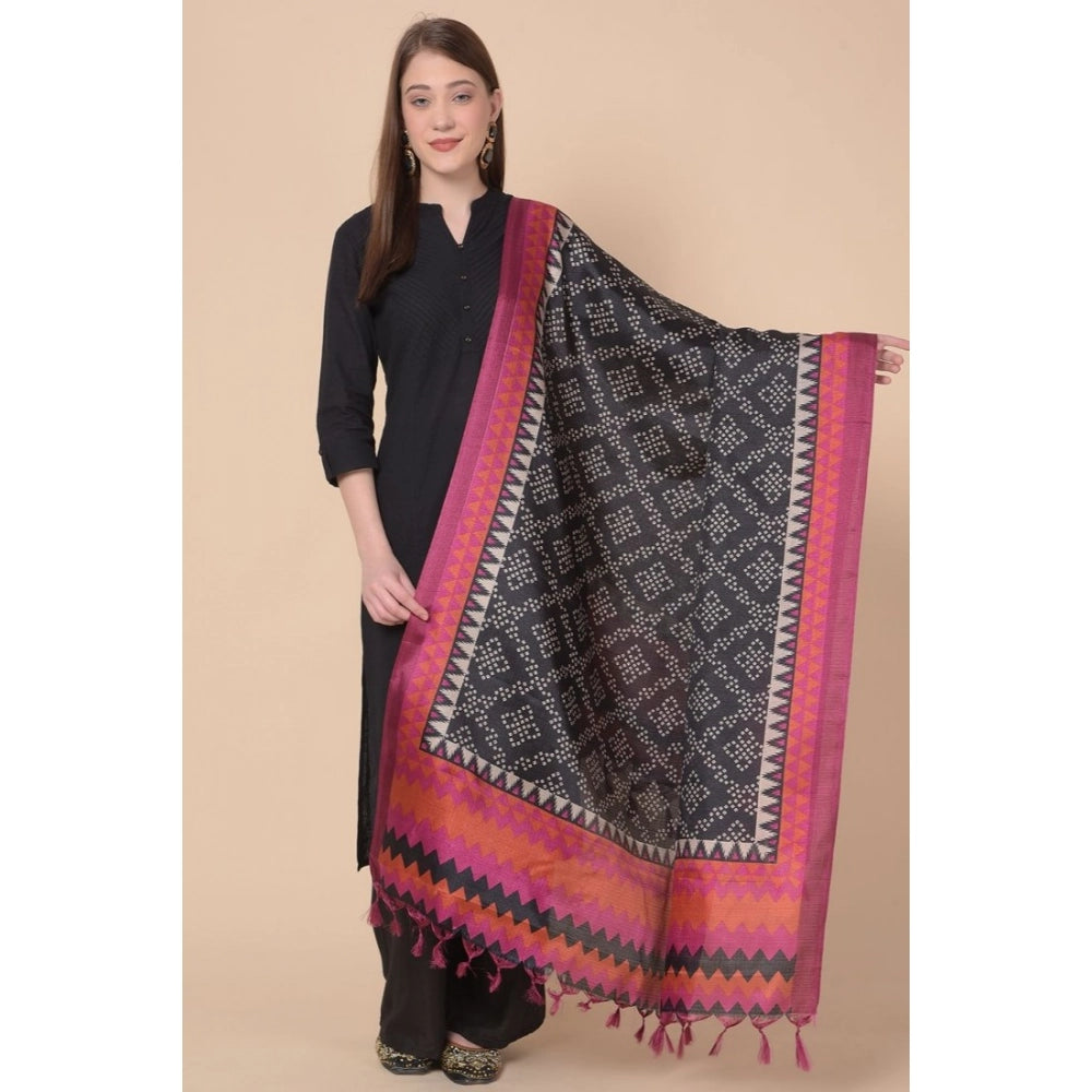 Art Silk printed black dupatta for women (2.25-2.50mtr), suitable for casual occasions