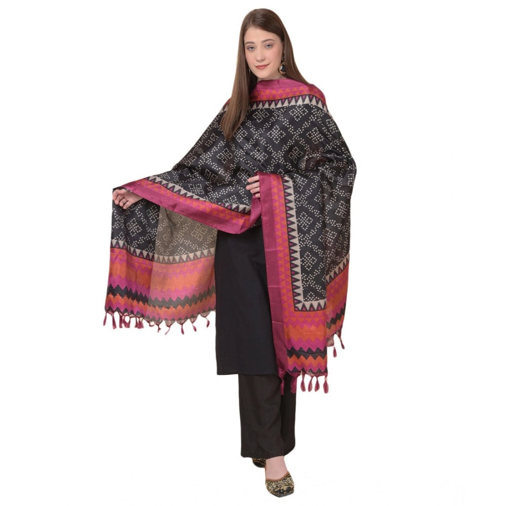 Art Silk printed black dupatta for casual wear, length 2.25 to 2.50 mtr