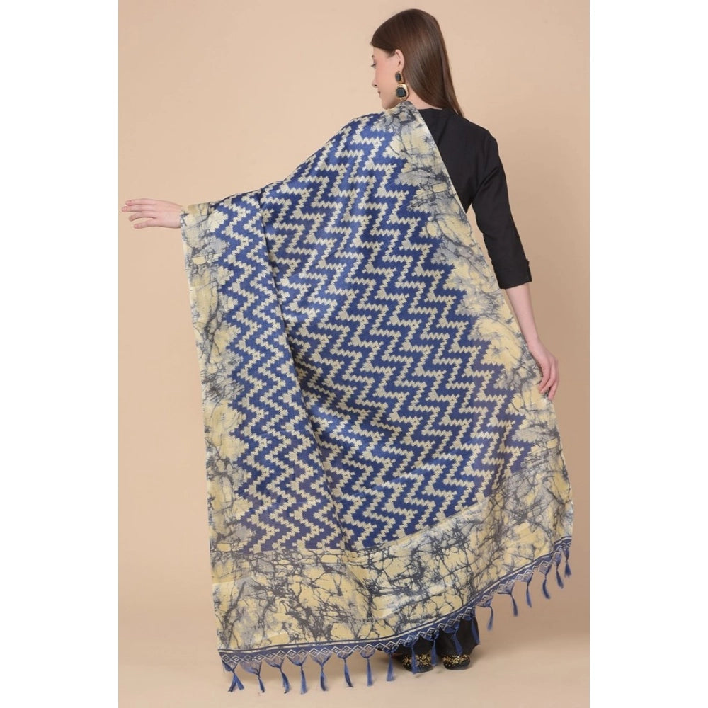 Blue art silk printed dupatta for casual occasions, length 2.25-2.50mtr