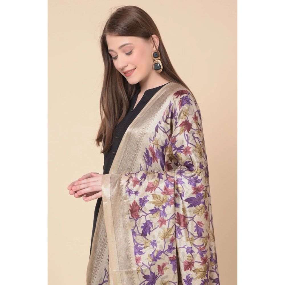 Gold art silk printed dupatta for women, casual occasion, length 2.25-2.50 mtr