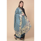 Art silk printed blue dupatta for women, casual occasion, 2.25-2.50 mtr length