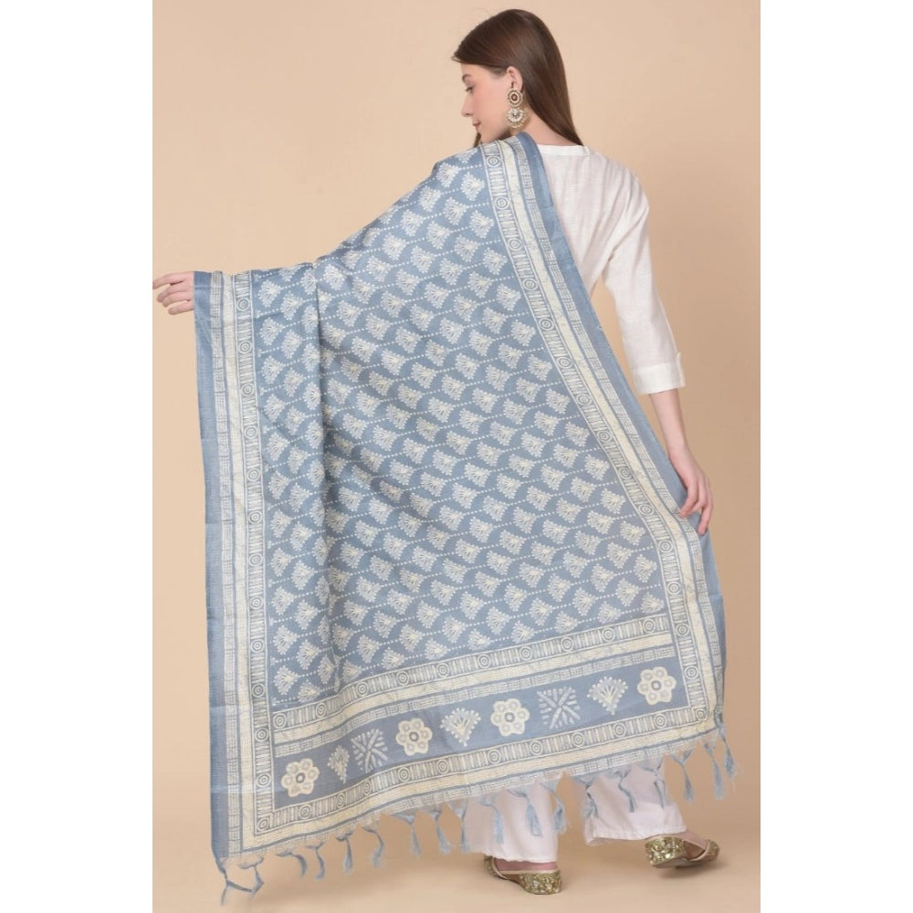 Art silk grey printed dupatta for women, length 2.25-2.50m, ideal for casual occasions