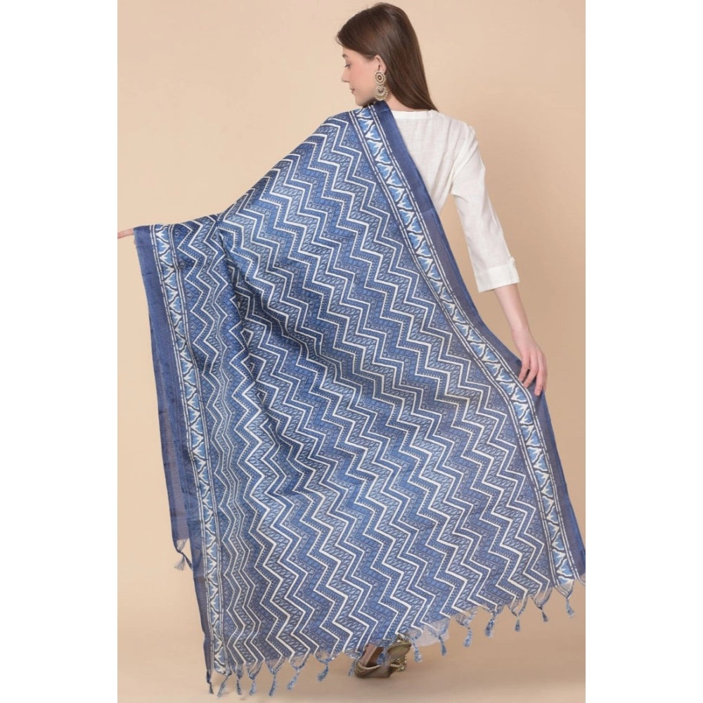 Blue art silk printed dupatta for casual wear, length 2.25-2.50 mtrs