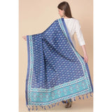 Art silk printed blue dupatta for women, length 2.25-2.50m, suitable for casual occasions