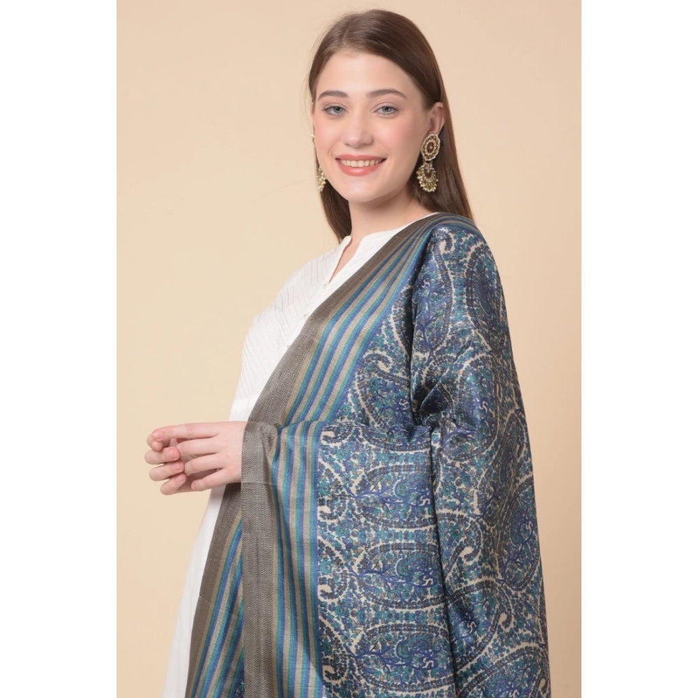 Art silk printed blue dupatta for women, length 2.25-2.50m, ideal for casual occasions