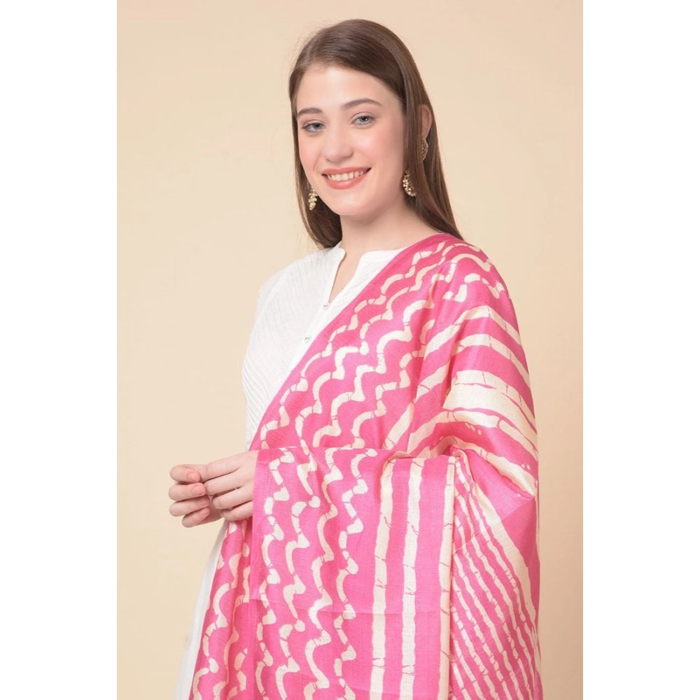 Art silk pink dupatta (2.25-2.50m), vibrant printed pattern for casual wear by women