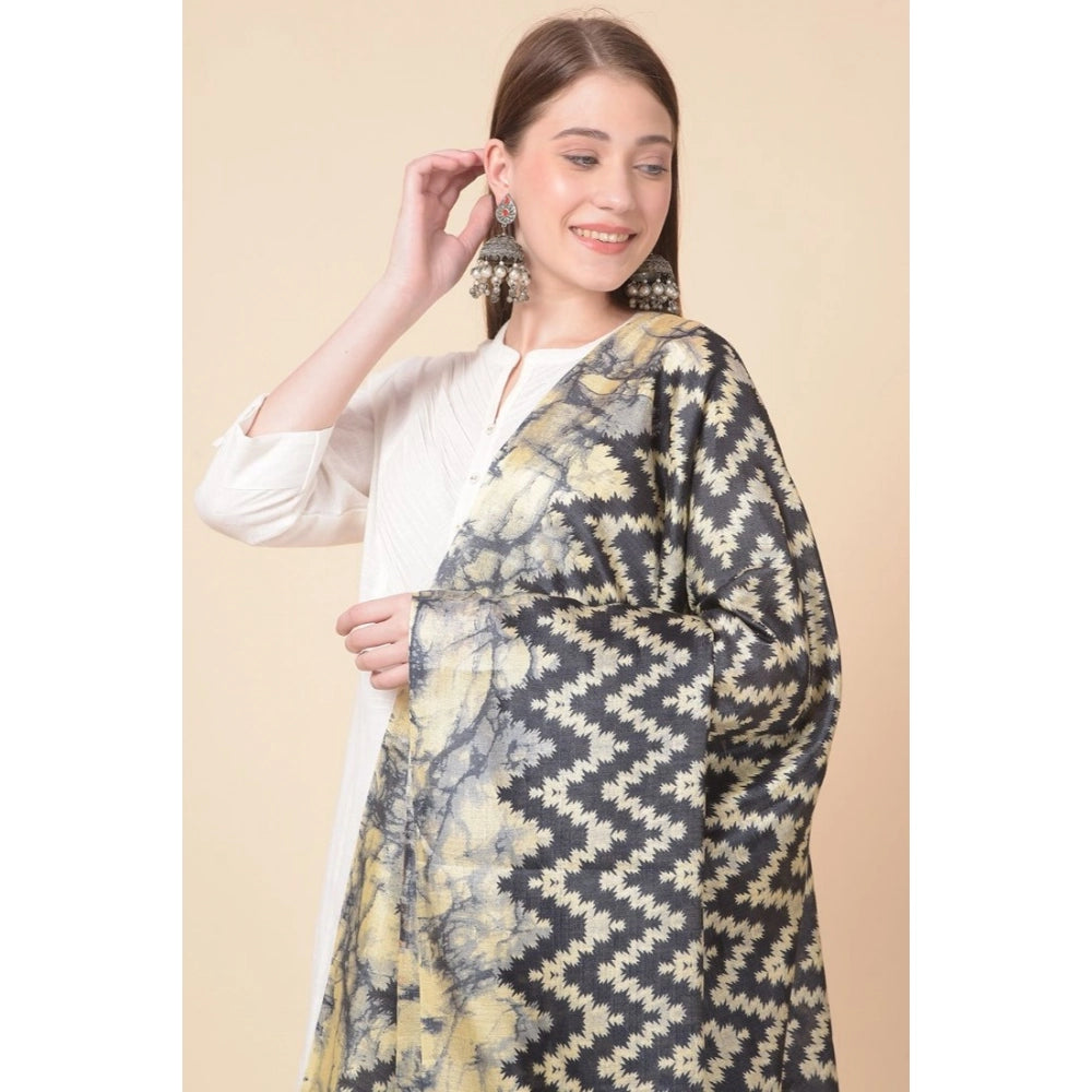 Black art silk printed dupatta for casual wear, length 2.25-2.50mtrs