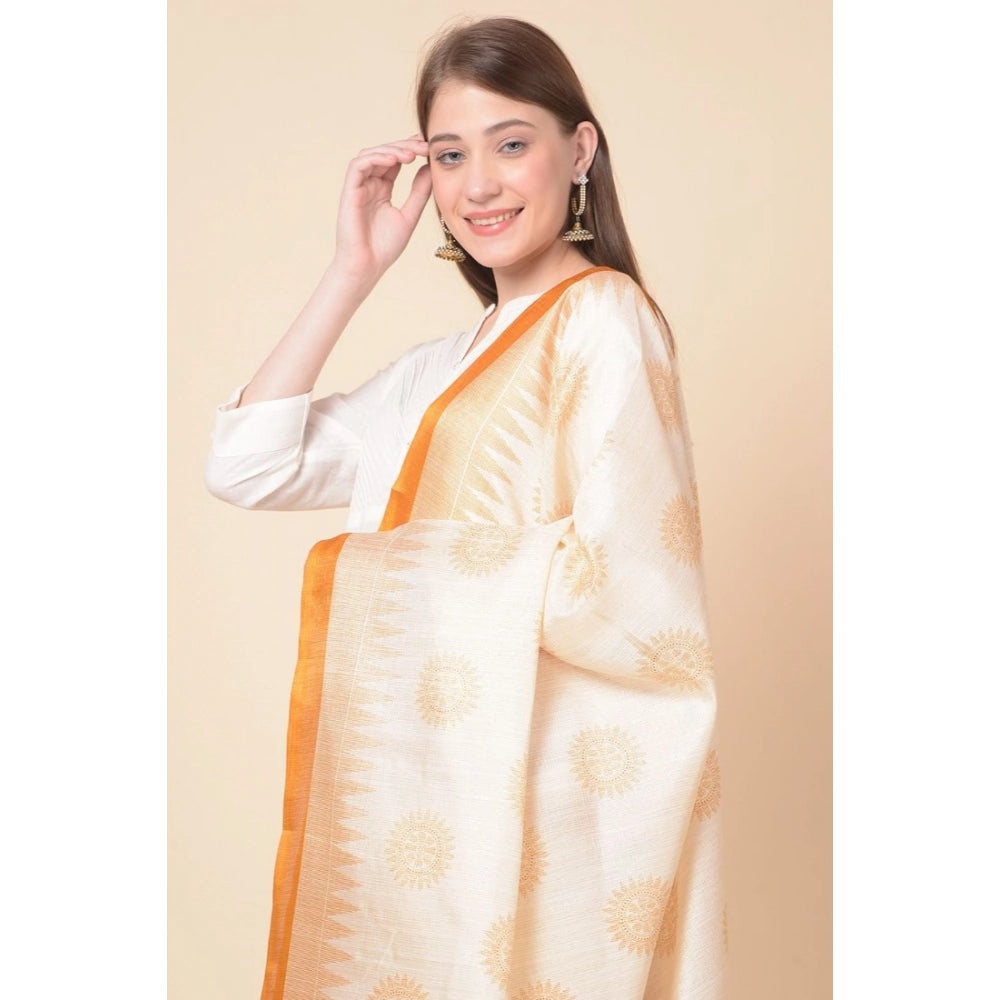 Orange art silk printed dupatta for women, length 2.25-2.50 mtr, suitable for casual occasions