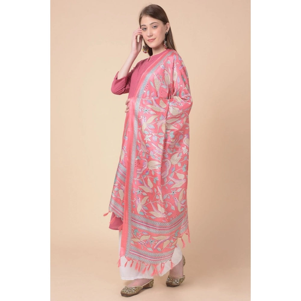 Art silk printed pink dupatta for women, casual occasion, length 2.25-2.50mtr
