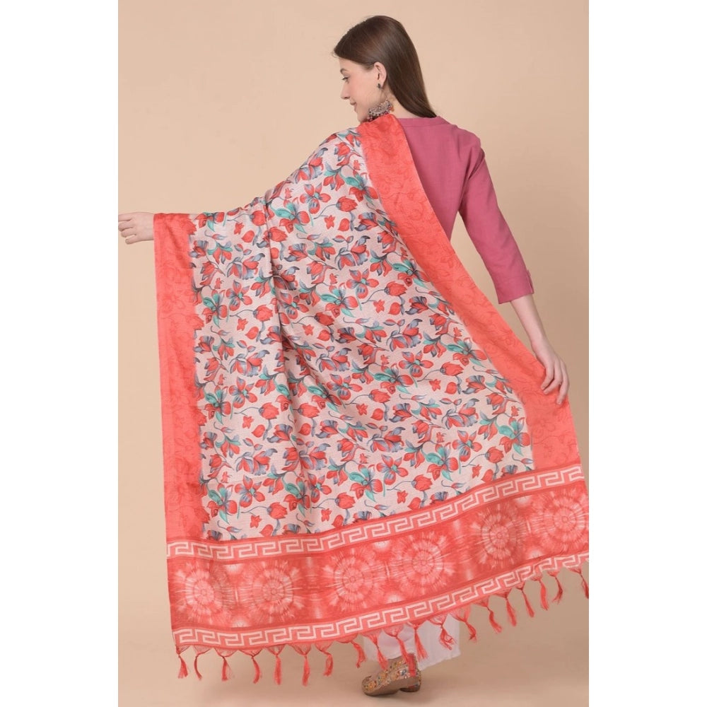 Art silk printed red dupatta for women, vibrant pattern, suitable for casual occasions, length 2.25 to 2.50 mtr